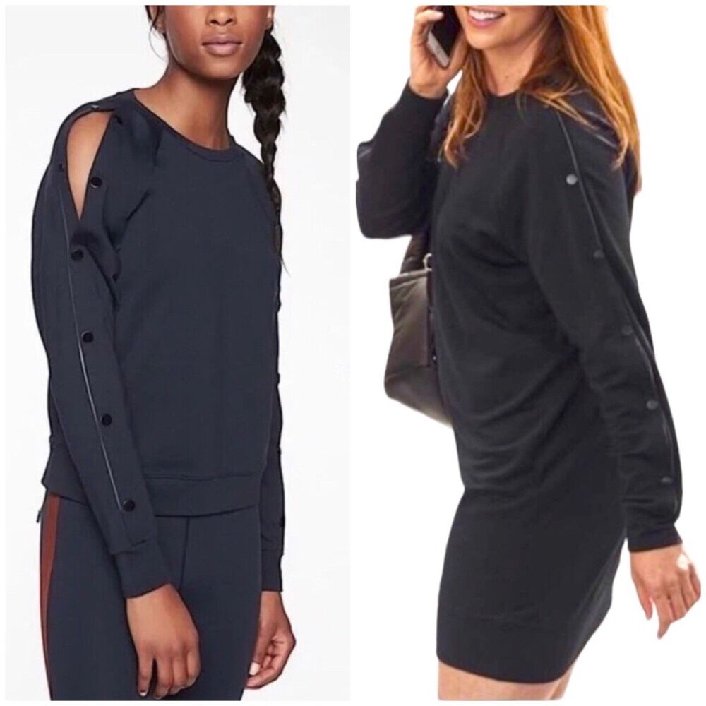 Athleta Snappy Sweatshirt Dress Women S Black Snap Sleeve Terry TunicAthleisure